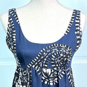 Michael Kors Silk Dress Midnight Blue/Tan Paisley Empire Waist Sleeveless Sz 4